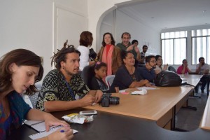 Nelson Pombo Jr, vice-presidente do Imersão Latina durante reunião da cobertura compartilhada do Fórum Social Mundial e de Mídia Livre