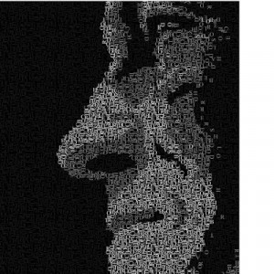 "Face Oculta"Autorretrato c/ letras, desenhado à mão e finalizado em computação gráfica